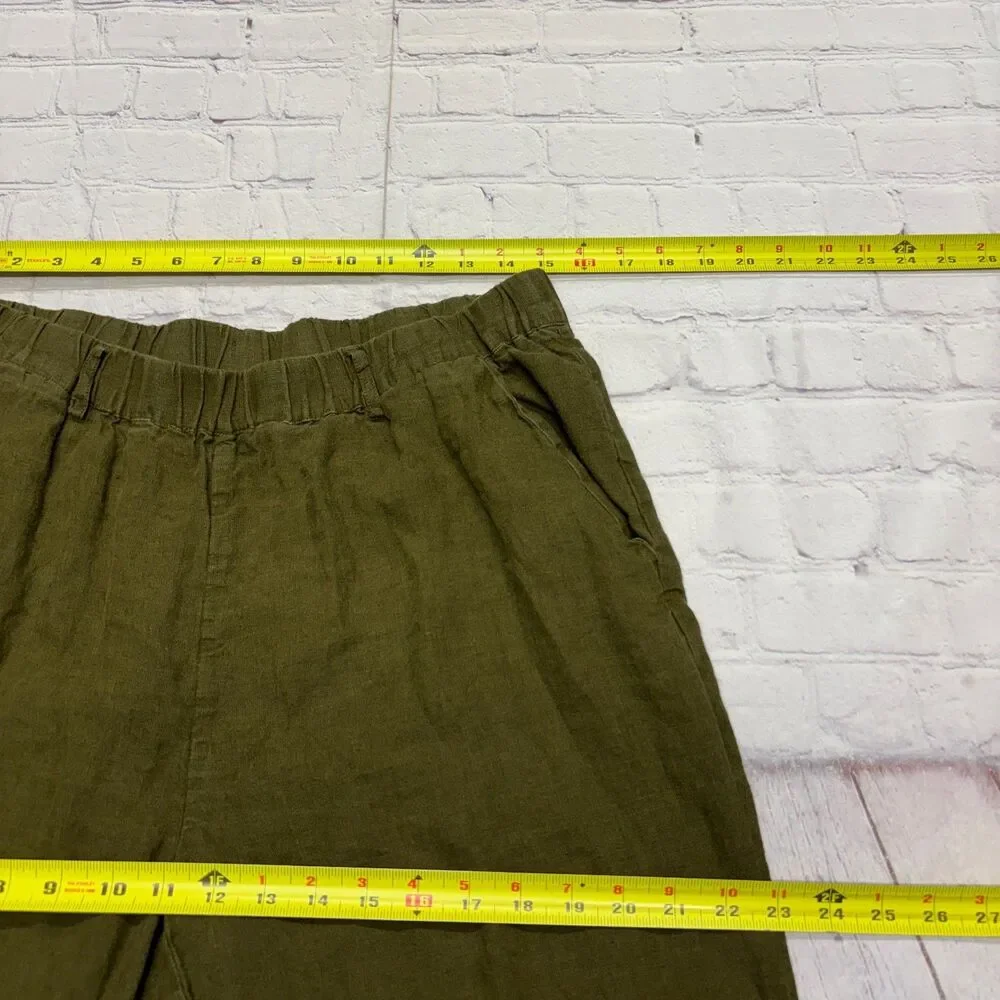 Quince Women 100% European Linen Pants Size Large Olive C134 -24
